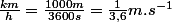 \frac{km}{h}=\frac{1000m}{3600s}=\frac{1}{3,6}m.s^{-1}