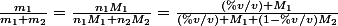 \frac{m_1}{m_1+m_2}=\frac{n_1M_1}{n_1M_1+n_2M_2}=\frac{(\%v/v) M_1}{(\%v/v) M_1+(1-\%v/v)M_2}