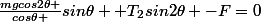 \frac{mgcos2\theta }{cos\theta }sin\theta +T_{2}sin2\theta -F=0
