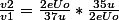 \frac{v2}{v1}=\frac{2eUo}{37u}*\frac{35u}{2eUo}