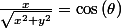 \frac{x}{\sqrt{x^{2}+y^{2}}}=\cos\left(\theta\right)\quad;\quad\frac{y}{\sqrt{x^{2}+y^{2}}}=\sin\left(\theta\right)\quad soit\quad\overrightarrow{e_{r}}=\cos\left(\theta\right)\cdot\overrightarrow{e_{x}}+\sin\left(\theta\right)\cdot\overrightarrow{e_{y}}
