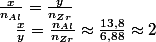 \frac{x}{n_{Al}}=\frac{y}{n_{Zr}}\quad;\quad\frac{x}{y}=\frac{n_{Al}}{n_{Zr}}\approx\frac{13,8}{6,88}\approx2