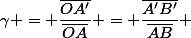 \gamma = \dfrac{\overline{OA'}}{\overline{OA}} = \dfrac{\overline{A'B'}}{\overline{AB}} 