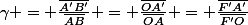 \gamma = \frac{\bar{A'B'}}{\bar{AB}} = \frac{\bar{OA'}}{\bar{OA}} = \frac{\bar{F'A'}}{\bar{F'O}}