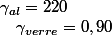 \gamma_{al}=220\quad;\quad\gamma_{verre}=0,90