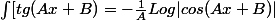 \int[{}tg(Ax+B)=-\frac{1}{A}Log|cos(Ax+B)|