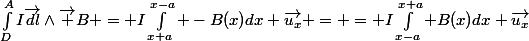 \int_D^AI\vec{dl}\wedge\vec B = I\int_{x+a}^{x-a} -B(x)dx \vec{u_x} = = I\int_{x-a}^{x+a} B(x)dx \vec{u_x}