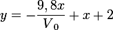 \large{y=-\dfrac{9,8x}{V{\red{}}_{0}}+x+2}
