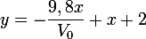 \large{y=-\dfrac{9,8x}{V_{0}}+x+2}