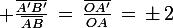 \large \frac{\bar{A'B'}}{\bar{AB}}\,=\,\frac{\bar{OA'}}{OA}\,=\,\pm\,2