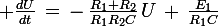 \large \frac{dU}{dt}\,=\,-\,\frac{R_1+R_2}{R_1R_2C}\,U\,+\,\frac{E_1}{R_1C}