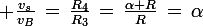 \large \frac{v_s}{v_B}\,=\,\frac{R_4}{R_3}\,=\,\frac{\alpha R}{R}\,=\,\alpha