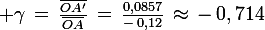 \large \gamma\,=\,\frac{\bar{OA'}}{\bar{OA}}\,=\,\frac{0,0857}{-\,0,12}\,\approx\,-\,0,714