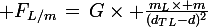 \large F_{L/m}\,=\,G\times \frac{m_L\times m}{(d_{TL}-d)^2}