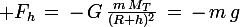 \large F_h\,=\,-\,G\,\frac{m\,M_T}{(R+h)^2}\,=\,-\,m\,g
