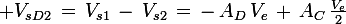 \large V_{sD2}\,=\,V_{s1}\,-\,V_{s2}\,=\,-\,A_D\,V_{e}\,+\,A_C\,\frac{V_{e}}{2}