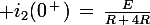 \large i_2(0^{\,+\,})\,=\,\frac{E}{R\,+\,4R}