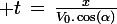 \large t\,=\,\frac{x}{V_0.\cos(\alpha)}