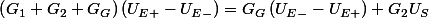 \left(G_{1}+G_{2}+G_{G}\right)\left(U_{E+}-U_{E-}\right)=G_{G}\left(U_{E-}-U_{E+}\right)+G_{2}U_{S}