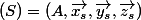 \left(S\right)=\left(A,\vec{x_s},\vec{y_s},\vec{z_s}\right)