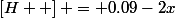 \left[H+ \right] = 0.09-2x