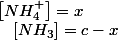 \left[NH_{4}^{+}\right]=x\quad;\quad\left[NH_{3}\right]=c-x