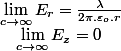 \lim_{c\rightarrow\infty}E_{r}=\frac{\lambda}{2\pi.\varepsilon_{o}.r}\quad;\quad\lim_{c\rightarrow\infty}E_{z}=0