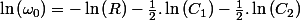 \ln\left(\omega_{0}\right)=-\ln\left(R\right)-\frac{1}{2}.\ln\left(C_{1}\right)-\frac{1}{2}.\ln\left(C_{2}\right)