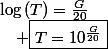 \log\left(T\right)=\frac{G}{20}\quad;\quad \boxed{T=10^{\frac{G}{20}}}