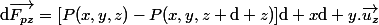 \mathrm{d}\vec{F_{pz}}=[P(x,y,z)-P(x,y,z+\mathrm{d} z)]\mathrm{d} x\mathrm{d} y.\vec{u_z}