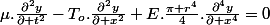 \mu.\frac{\partial^{2}y}{\partial t^{2}}-T_{o}.\frac{\partial^{2}y}{\partial x^{2}}+E.\frac{\pi r^{4}}{4}.\frac{\partial^{4}y}{\partial x^{4}}=0