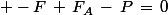 \normalsize -F\,+\,F_A\,-\,P\,=\,0