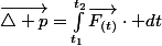 \overrightarrow{\triangle p}=\int_{t_{1}}^{t_{2}}\overrightarrow{F_{(t)}}\cdot dt