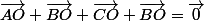 \overrightarrow{AO}+\overrightarrow{BO}+\overrightarrow{CO}+\overrightarrow{BO}=\overrightarrow{0}