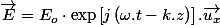 \overrightarrow{E}=E_{o}\cdot\exp\left[j\left(\omega.t-k.z\right)\right].\overrightarrow{u_{x}}