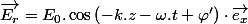 \overrightarrow{E_{r}}=E_{0}.\cos\left(-k.z-\omega.t+\varphi'\right)\cdot\overrightarrow{e_{x}}