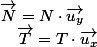 \overrightarrow{N}=N\cdot\overrightarrow{u_{y}}\quad;\quad\overrightarrow{T}=T\cdot\overrightarrow{u_{x}}