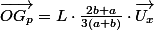 \overrightarrow{OG_{p}}=L\cdot\frac{2b+a}{3\left(a+b\right)}\cdot\overrightarrow{U_{x}}