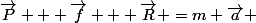 \overrightarrow{P} + \overrightarrow{f} + \overrightarrow{R} =m \overrightarrow{a} 