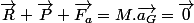 \overrightarrow{R}+\overrightarrow{P}+\overrightarrow{F_{a}}=M.\overrightarrow{a_{G}}=\overrightarrow{0}