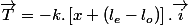 \overrightarrow{T}=-k.\left[x+\left(l_{e}-l_{o}\right)\right].\overrightarrow{i}