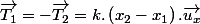 \overrightarrow{T_{1}}=-\overrightarrow{T_{2}}=k.\left(x_{2}-x_{1}\right).\overrightarrow{u_{x}}