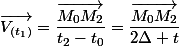 \overrightarrow{V_{(t_{1})}}=\dfrac{\overrightarrow{M_{0}M_{2}}}{t_{2}-t_{0}}=\dfrac{\overrightarrow{M_{0}M_{2}}}{2\Delta t}