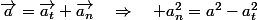\overrightarrow{a}=\overrightarrow{a_{t}}+\overrightarrow{a_{n}}\quad\Rightarrow\quad a_{n}^{2}=a^{2}-a_{t}^{2}