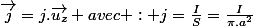 \overrightarrow{j}=j.\overrightarrow{u_{z}} avec : j=\frac{I}{S}=\frac{I}{\pi.a^{2}}