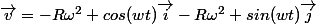 \overrightarrow{v}=-R\omega^{2} cos(wt)\vec{i}-R\omega^{2} sin(wt)\vec{j}