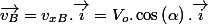 \overrightarrow{v_{B}}=v_{xB}.\overrightarrow{i}=V_{o}.\cos\left(\alpha\right).\overrightarrow{i}