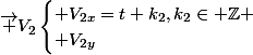 \overrightarrow {V}_{2}\begin{cases} V_{2x}=t+k_{2},k_{2}\in \mathbb{Z} \\ V_{2y}\end{cases}