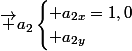 \overrightarrow {a}_{2}\begin{cases} a_{2x}=1,0\\ a_{2y}\end{cases}