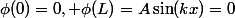 \phi(0)=0, \phi(L)=A\sin(kx)=0